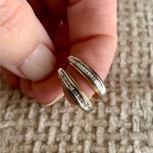 Genuine Diamond and 14k White & Yellow Gold Huggie Hoops